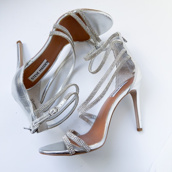 Steve Madden Shoes - Steve Madden Fiffi Rhinstone Stiletto Sandals Silver Size 8 M